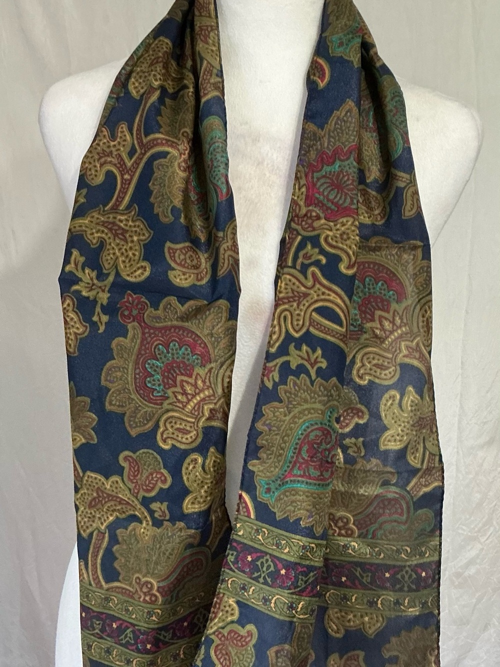 Elegant Navy Paisley Silk Scarf - Multicolor Accent